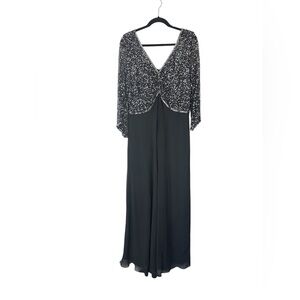 J Kara Black Sequined Evening Dress